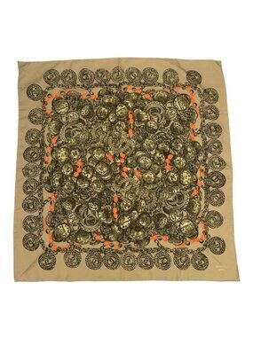 Chanel Scarf Silk Coin Pattern Chain Brown